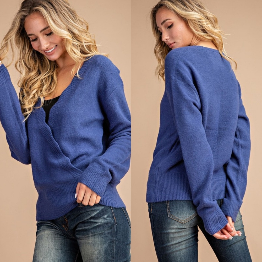 LAST 1! Scalloped front surplice sweater - Picture 2 of 8
